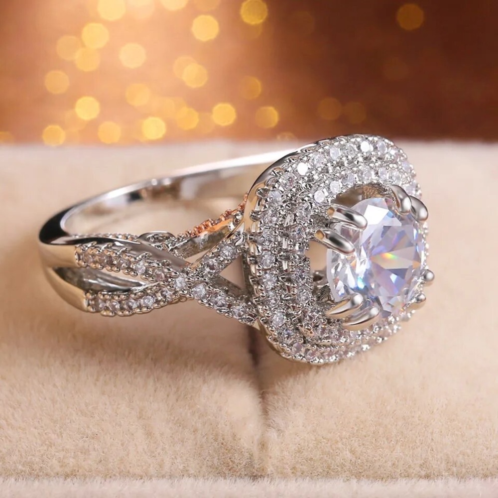Exqusite Siver&Rose Gold Chic Halo Ring - Picture 6 of 8